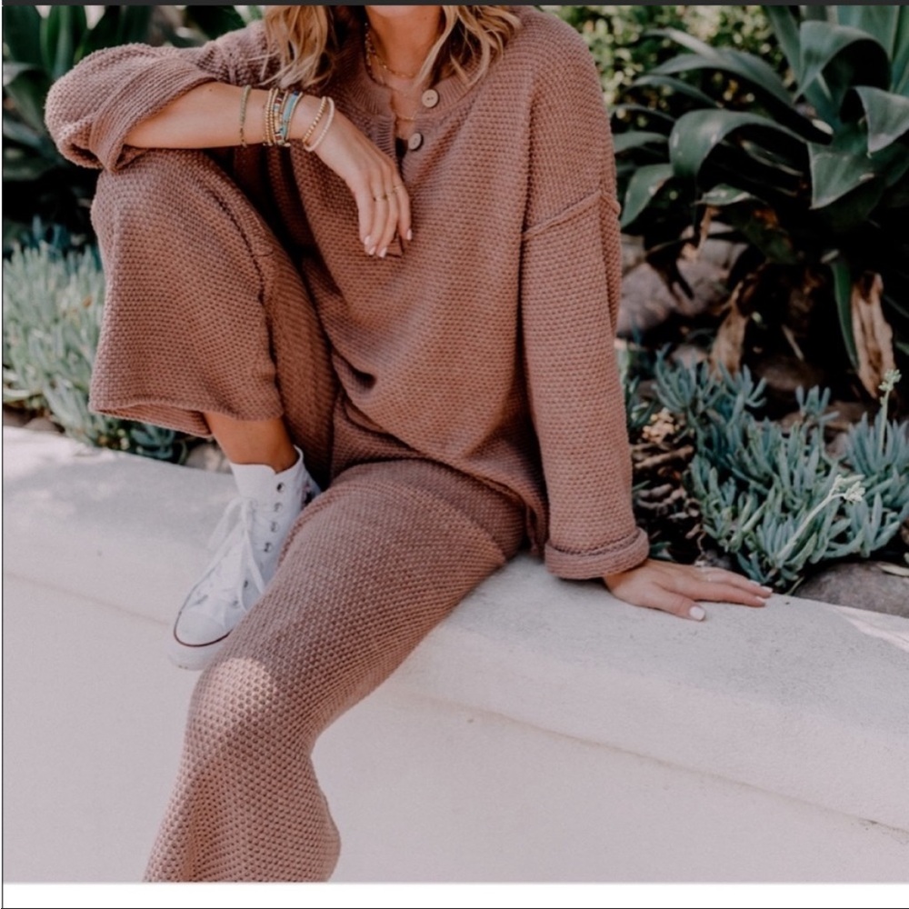 VERY RARE COLOR ✨ FREE PEOPLE HAILEE sweater SET Gulf cocoa sz small